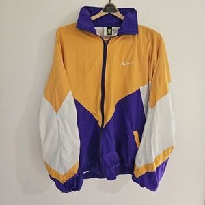 Vintage Nylon Full Zip Windbreaker Jacket by Foxx / Nike Swoosh Yellow White USA